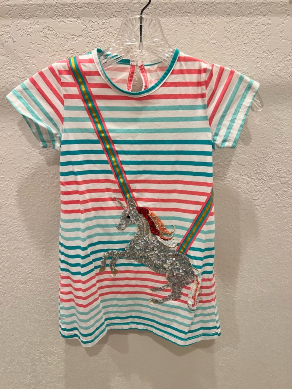 Sequin Unicorn Striped Kids Dress - Multicolor